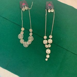 2 paparazzi silver toned necklace & earring sets